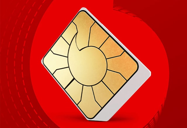 Vodafone SIM card on red background