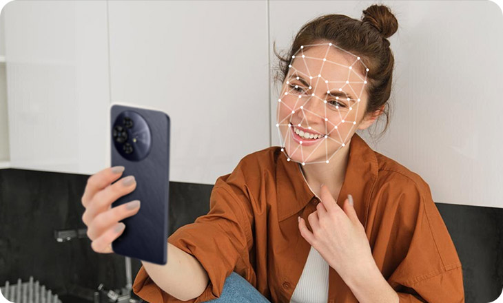 Person unlocking phone with their face