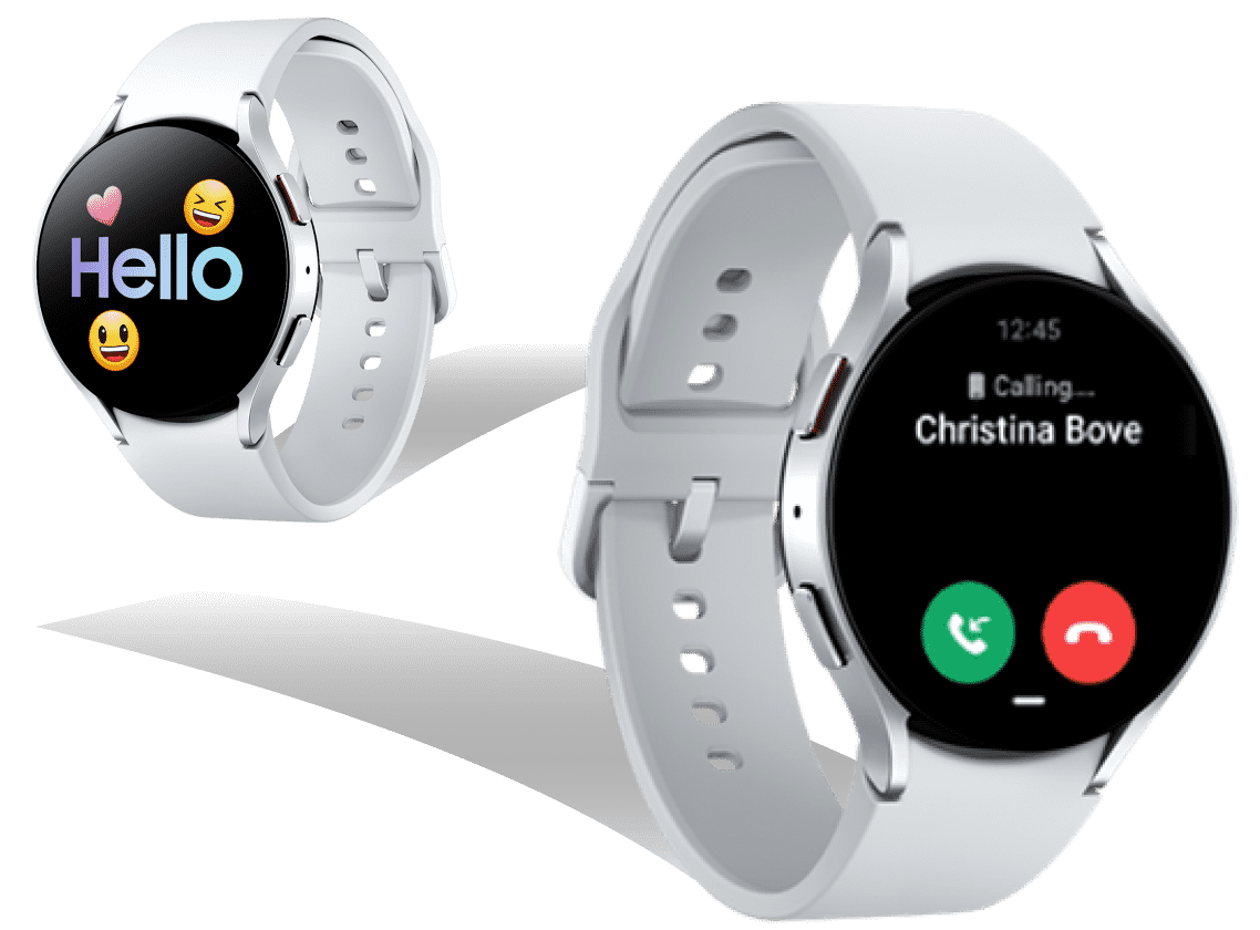 Two Watch6 devices showing message and phone calls on the displays