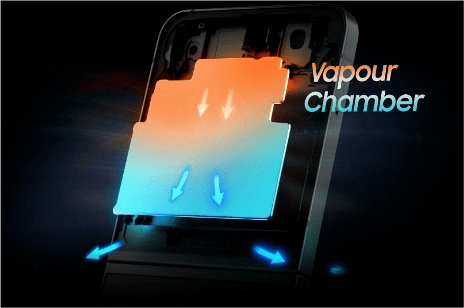 upclose view of the vapour chamber on the phone