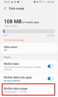 Android Mobile Data Settings - Step 1